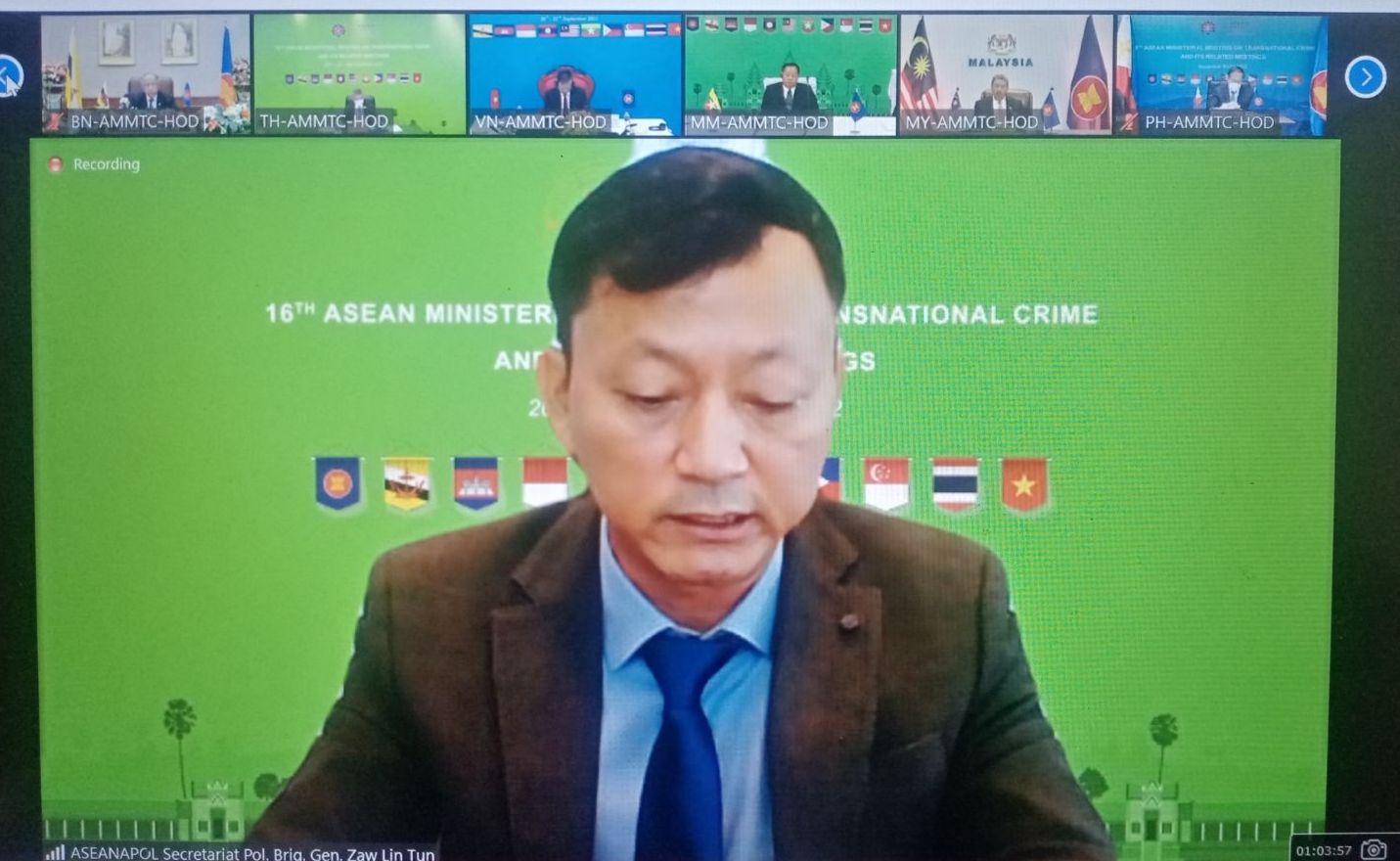 KELIMA BELAS MESYUARAT MINISTERI ASEAN MENGENAI JENAYAH ANTARABANGSA (16th AMMTC) telah diadakan pada 21 September 2022 melalui konferensi video di Phnom Penh, Kemboja.